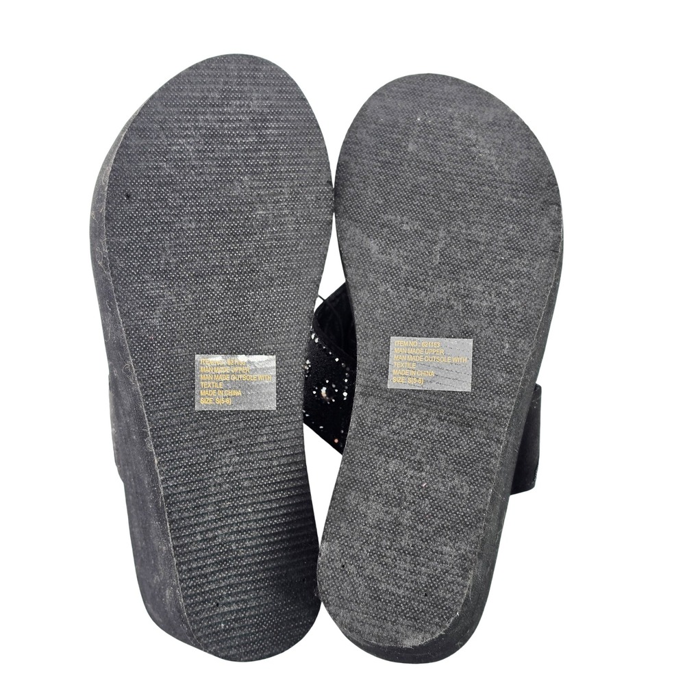 Sun & Sky Womens Black Wedge Flip Flops Beaded Rhinestone Thong Sandals Size 5-6 - Picture 2 of 2